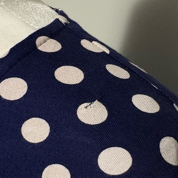 Olsen Short Sleeve Jersey Knit T-Shirt Dress Tiered Hem Blue and White Dot - Picture 10 of 13